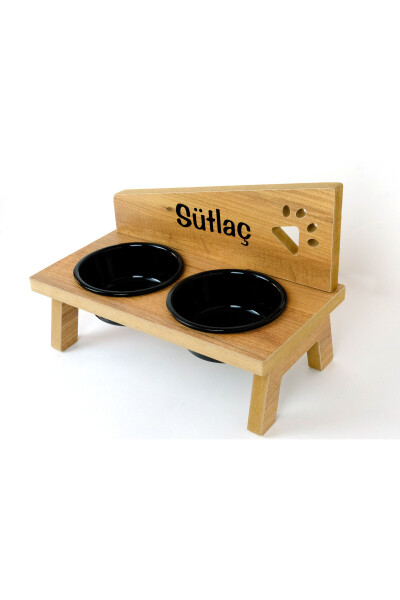 Personalized Ceramic Bowl Pet Food and Water Stand - Black - 3