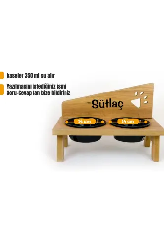 Personalized Ceramic Bowl Pet Food and Water Stand - Black 