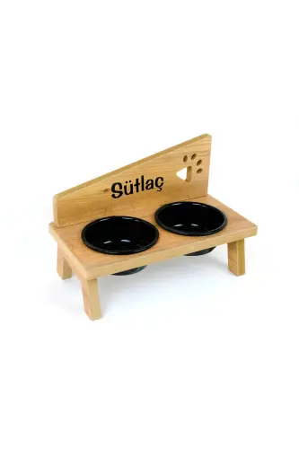 Personalized Ceramic Bowl Pet Food and Water Stand - Black - REALWOOD (1)