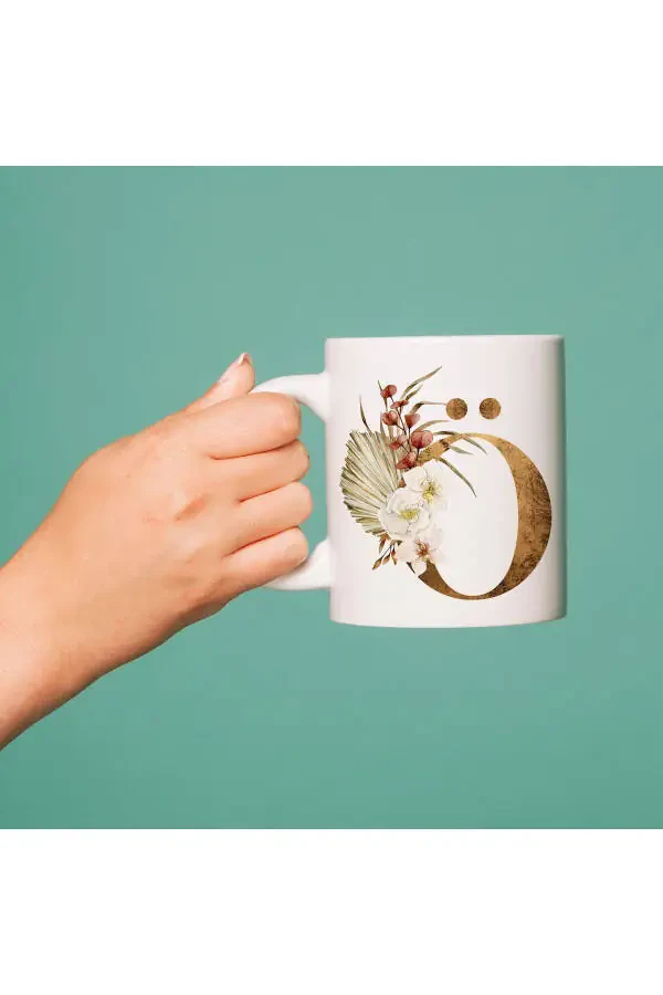 Personalized Coffee Mug - Flower Detailed Ö Letter Printed Coffee / Tea Mug - 1