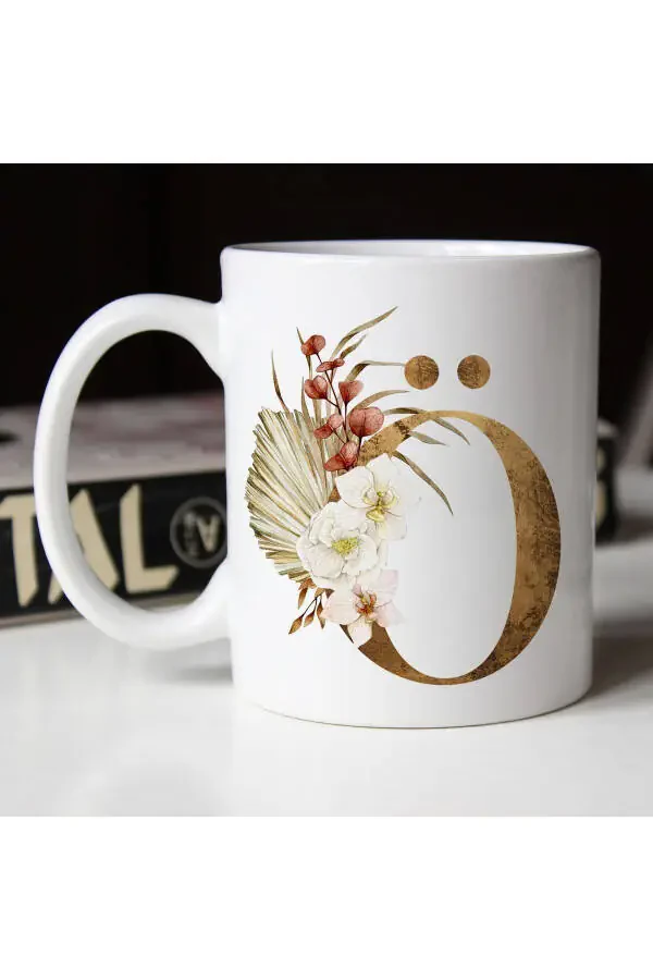 Personalized Coffee Mug - Flower Detailed Ö Letter Printed Coffee / Tea Mug - 3