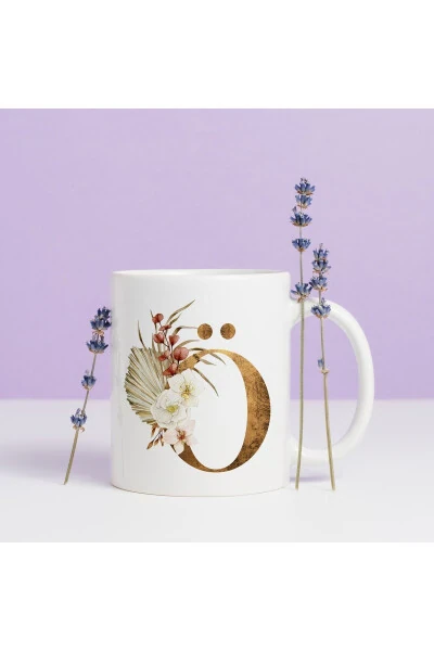 Personalized Coffee Mug - Flower Detailed Ö Letter Printed Coffee / Tea Mug - 4