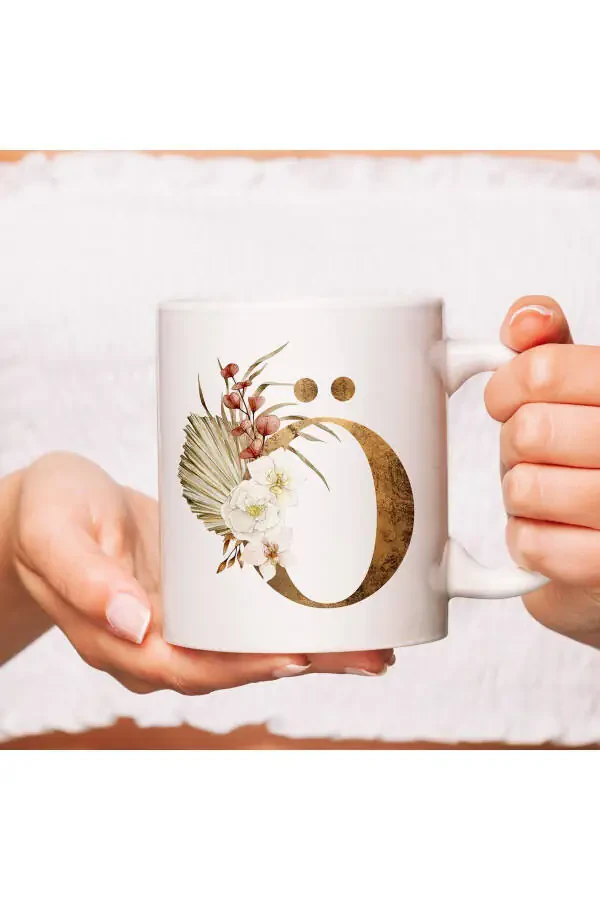 Personalized Coffee Mug - Flower Detailed Ö Letter Printed Coffee / Tea Mug - 6