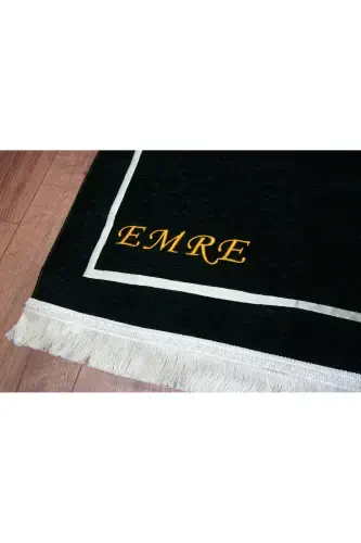 Personalized Couple's Shaggy Heart Chenille Bath Rug Set in Black Cream - 6