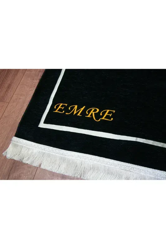 Personalized Couple's Shaggy Heart Chenille Bath Rug Set in Black Cream - 6