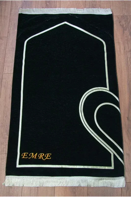 Personalized Couple's Shaggy Heart Chenille Bath Rug Set in Black Cream - 7