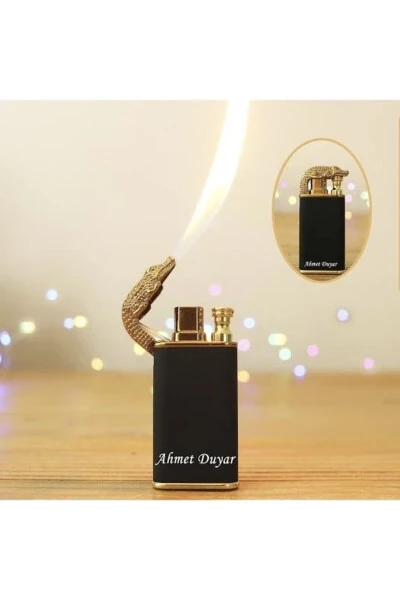 Personalized Crocodile Figured Double Flame Gas Lighter in a Special Box with Dragon Flame - HIZIROĞULLARI