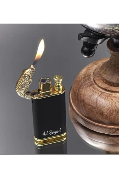 Personalized Crocodile Figured Double Flame Gas Lighter in a Special Box with Dragon Flame - HIZIROĞULLARI (1)