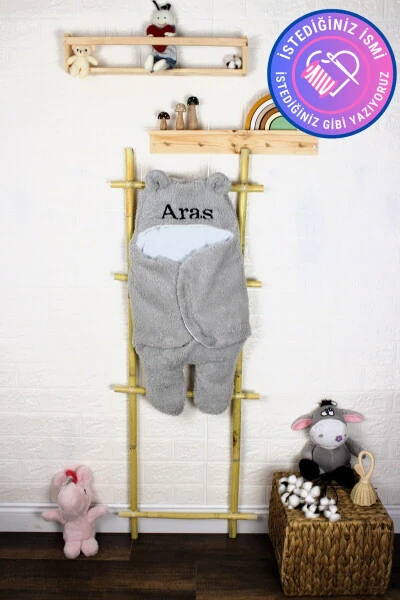 Personalized Embroidered Baby Swaddle Sleeping Bag Curly Wellsoft Plush Bear Ear - TINYKIDDESIGN
