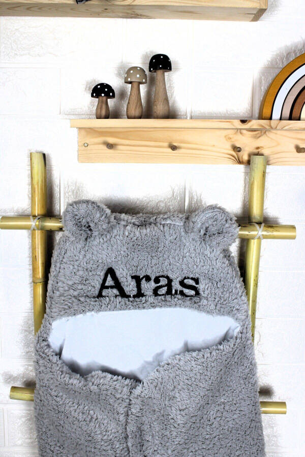 Personalized Embroidered Baby Swaddle Sleeping Bag Curly Wellsoft Plush Bear Ear - 6