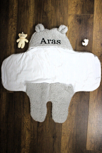Personalized Embroidered Baby Swaddle Sleeping Bag Curly Wellsoft Plush Bear Ear - 13