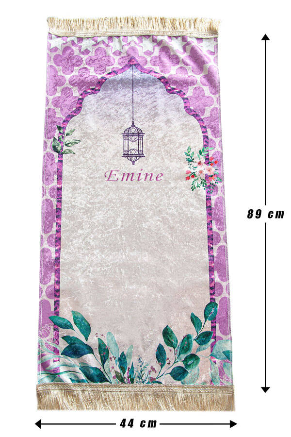 Personalized Embroidered Children's Prayer Rug Set with Tasbih in Cylindrical Box Pink - 7