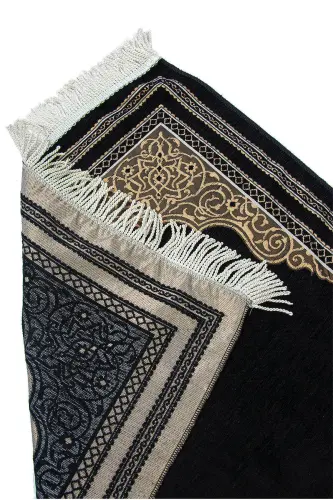 Personalized Father's Day Gift, Name Embroidered Chenille Prayer Rug, Black - Black - IHVAN ONLINE (1)