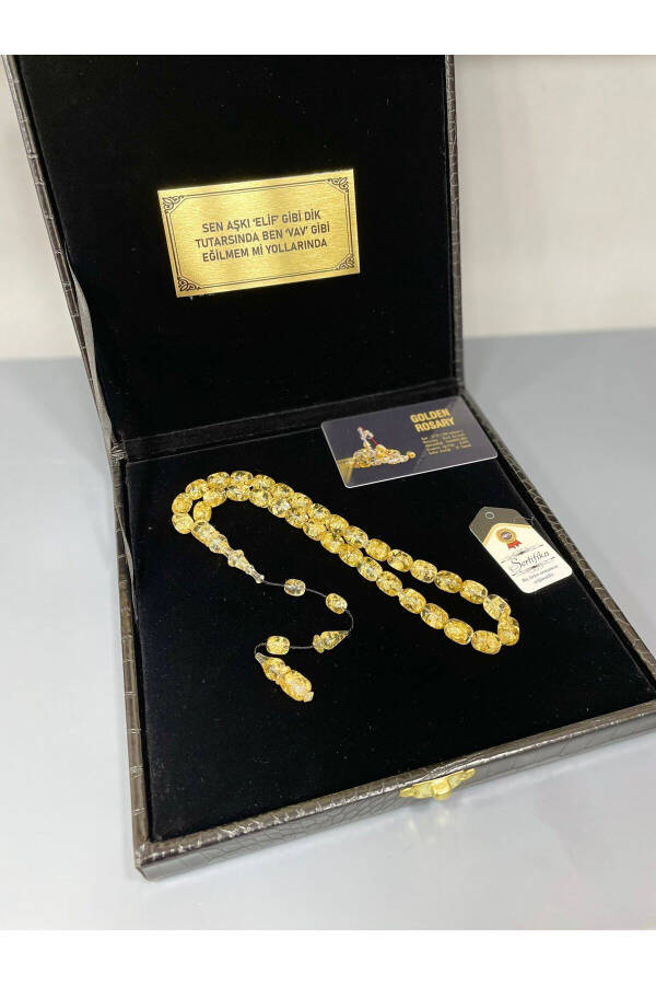 Personalized, Gift Boxed 24K Gold Particle Tasbih for Men, Personalized Certificate - 3