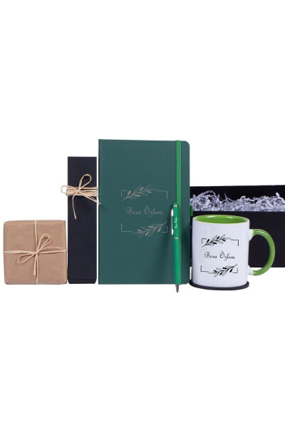Personalized Green Agenda Cup Pen Gift Set / Personalized Birthday Gift - KITAPLI HEDIYE