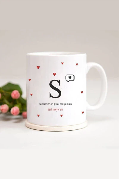 Personalized Heart Detailed S Letter Printed Mug - ÖZEL HEDIYEM