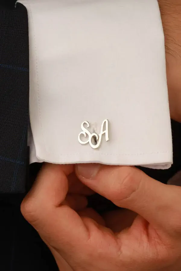Personalized Initial Cufflinks in 925 Sterling Silver with 14K Gold Plating - 1