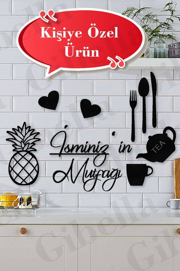 Personalized Kitchen Decoration with Name, Wooden Kitchen Decor Tabletop Sign - 1