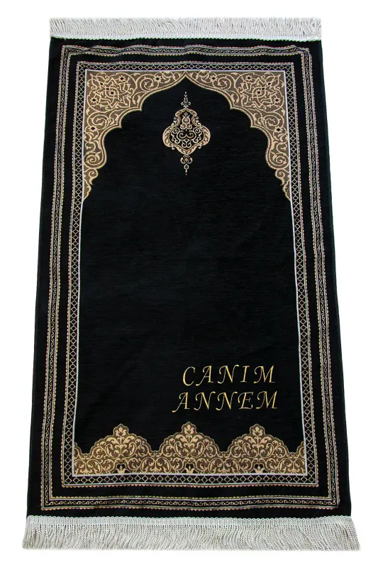 Personalized Mother's Day Gift Name Embroidered Chenille Prayer Rug Black-Black - 1
