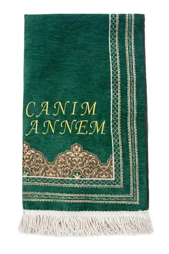 Personalized Mother's Day Gift Name Embroidered Chenille Prayer Rug Green-Green - 3