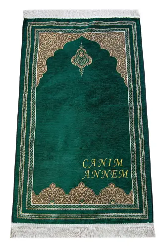 Personalized Mother's Day Gift Name Embroidered Chenille Prayer Rug Green-Green 