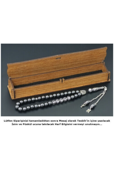 Personalized name beaded bracelet with hematite stone, letter tassel. Wooden box, natural stone beaded bracelet. - 3