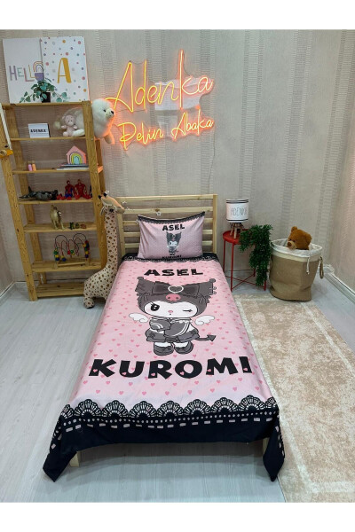 Personalized, Name-Branded Kuromi Patterned, Single Bed Duvet Cover Set - 1