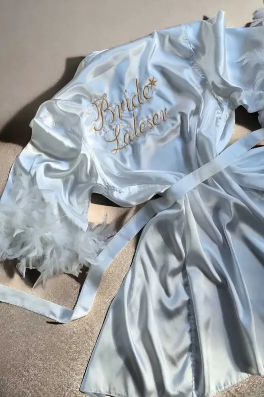 Personalized Name Embroidered Fluffy Bride Robe with Sleeves, Bridal Robe - 1