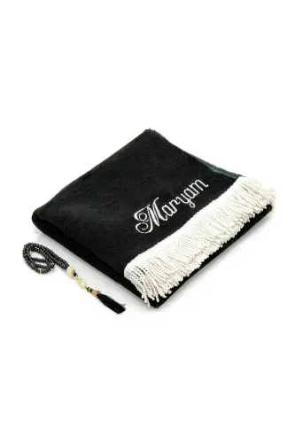 Personalized Name Embroidered Ultra Plus Kaaba Cover Prayer Rug Black - IHVAN ONLINE (1)