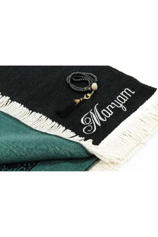 Personalized Name Embroidered Ultra Plus Kaaba Cover Prayer Rug Black - 3