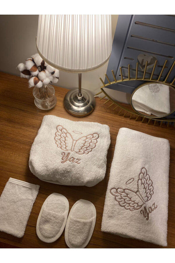 Personalized Name Embroidery Angel Wing Pattern Baby Towel Robe Set 0-3 Years - 7