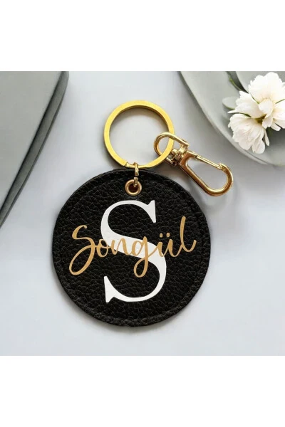 Personalized Name Genuine Leather Black Keychain - Modazone (1)