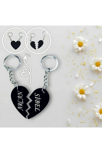 Personalized Name Heart Keychain Set - 10