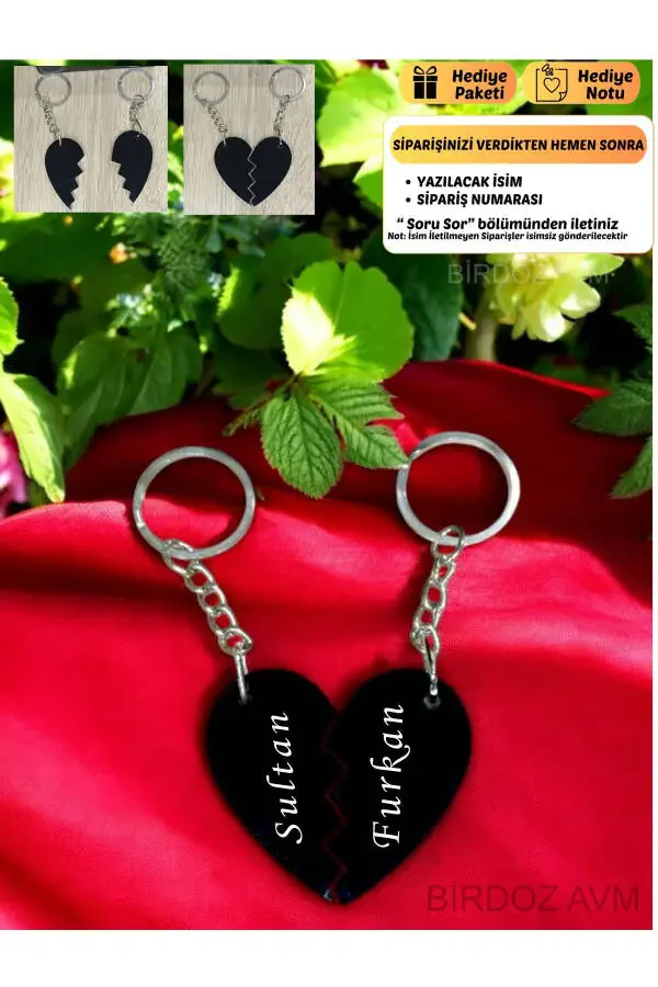 Personalized Name Heart Keychain Set - 1