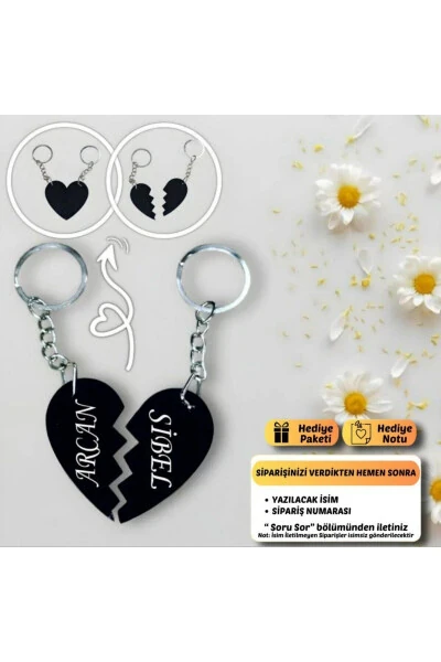 Personalized Name Heart Keychain Set - 3