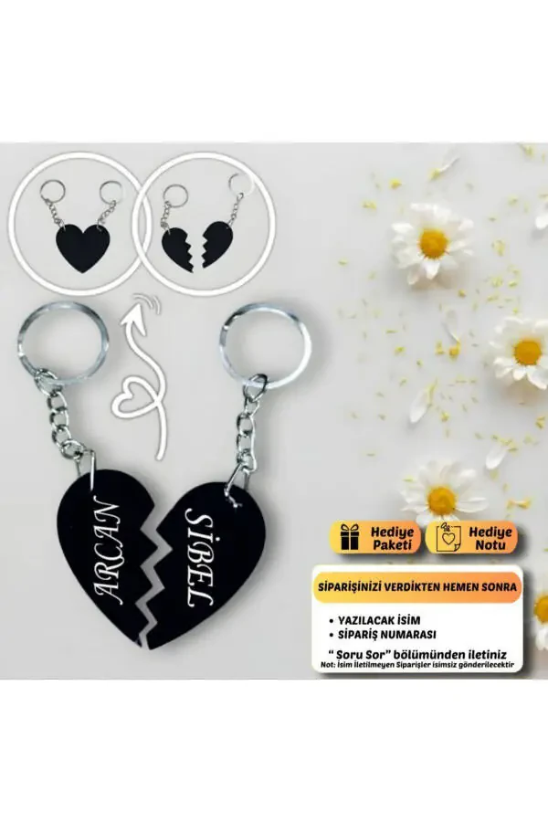 Personalized Name Heart Keychain Set - 3