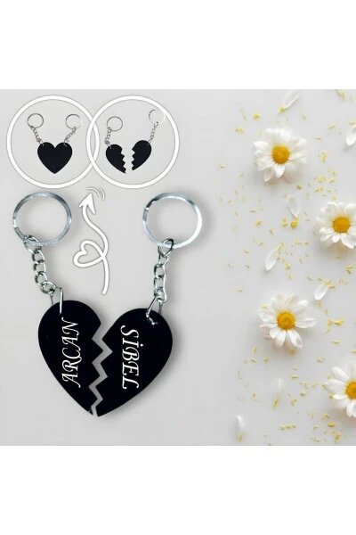 Personalized Name Heart Keychain Set - 6