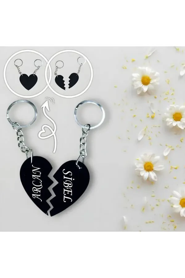 Personalized Name Heart Keychain Set - 6