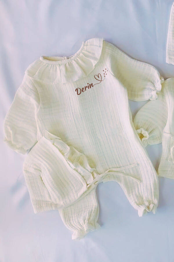 Personalized Newborn Baby Girl Organic Muslin Frilled Baby Neck Romper Hospital Discharge Gift - 1