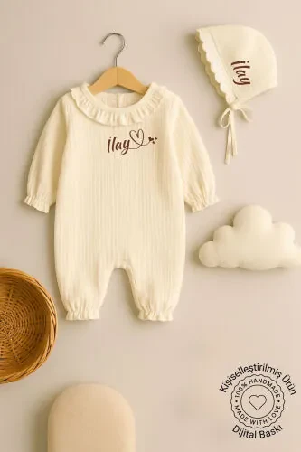 Personalized Newborn Baby Girl Organic Muslin Frilled Baby Neck Romper Hospital Discharge Gift - 2