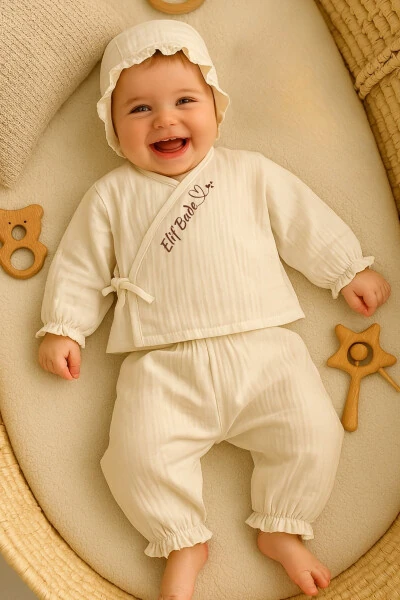 Personalized Newborn Baby Girl Organic Muslin Hat & Wrap Outfit Hospital Discharge Jumpsuit Gift Set - MINYTRENDY