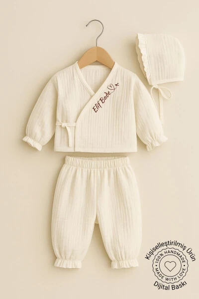 Personalized Newborn Baby Girl Organic Muslin Hat & Wrap Outfit Hospital Discharge Jumpsuit Gift Set - MINYTRENDY (1)