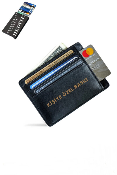 Personalized Original Genuine Leather Oval Credit Card Wallet Portfolio Super Slim Model Black - 1