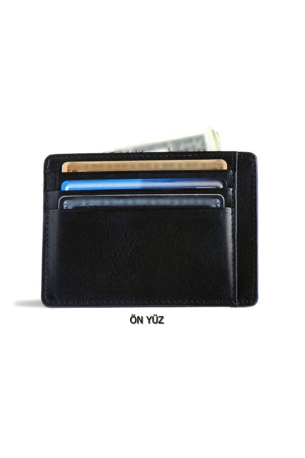 Personalized Original Genuine Leather Oval Credit Card Wallet Portfolio Super Slim Model Black - 2