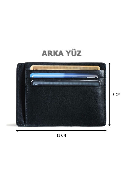 Personalized Original Genuine Leather Oval Credit Card Wallet Portfolio Super Slim Model Black - 3