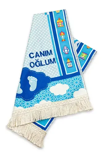 Personalized Patterned Digital Printed Children's Prayer Rug Blue-Blue - 2