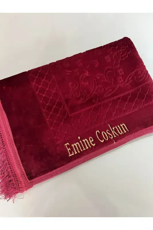 Personalized Prayer Rug Thread Embroidery-Claret Red - 2