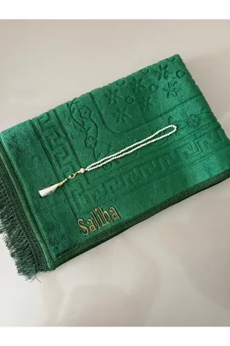 Personalized Prayer Rug Thread Embroidery - Green 