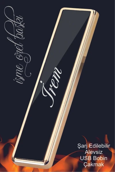 Personalized Printed Rechargeable USB Touch Electronic Black Lighter Boxed Ms018 - GENEL MARKALAR