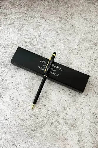 Personalized thin design boxed ballpoint pen (black-gold) - 4
